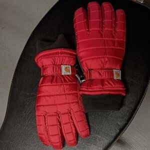 Carhartt Red Quilted Insulated Work Gloves with Black Cuff
